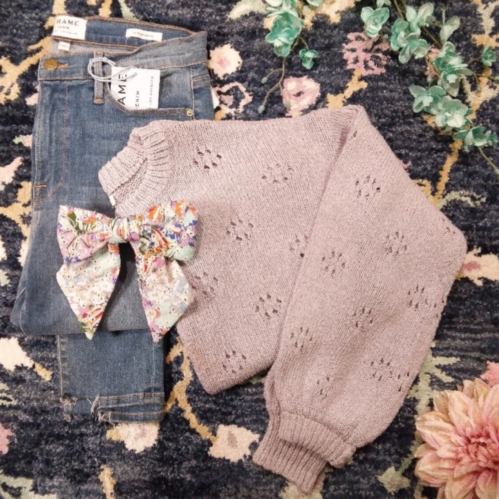 Madewell Lilac Eyelet Biship Sleeve Sweater - Picture 4 of 4